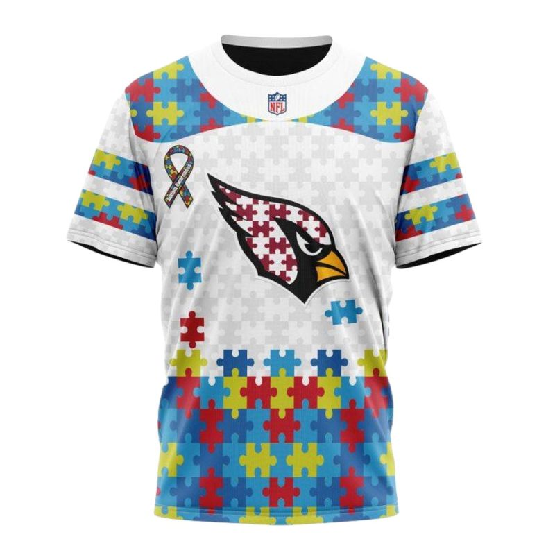 Personalized Arizona Cardinals Autism Awareness White Aop T Shirt 1