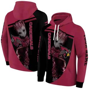 Personalized Arizona Cardinals Baby Groot Hug Logo Red Black AOP Hoodie