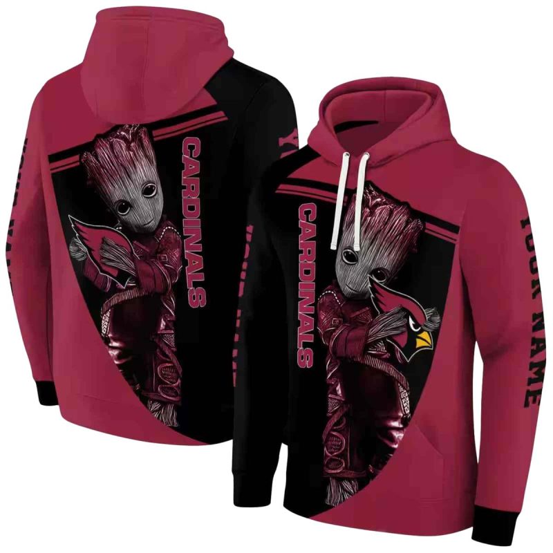 Personalized Arizona Cardinals Baby Groot Hug Logo Red Black Aop Hoodie 1