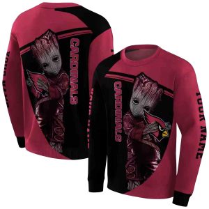 Personalized Arizona Cardinals Baby Groot Hug Logo Red Black AOP Sweatshirt