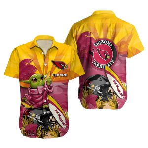 Personalized Arizona Cardinals Baby Yoda Sunset Hawaiian Shirt