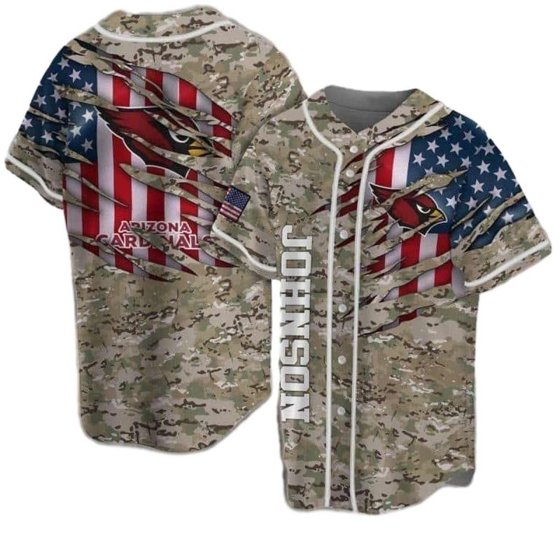 Personalized Arizona Cardinals Camo And Us Flag Gift For Cool Dad Baseball Jersey 1