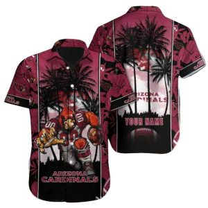Personalized Arizona Cardinals Coconut Palm Tree Sunset Mascot Hawaiian Shirt
