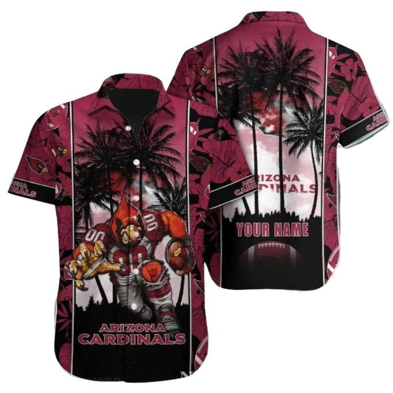 Personalized Arizona Cardinals Coconut Palm Tree Sunset Mascot Hawaiian Shirt 1