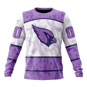 Personalized Arizona Cardinals Fight Cancer White And Purple AOP Sweatshirt