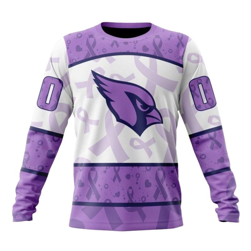 Personalized Arizona Cardinals Fight Cancer White And Purple Aop Sweatshirt 1