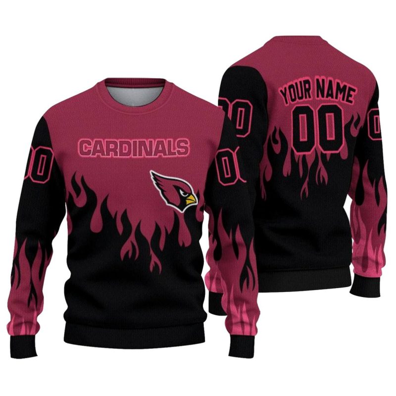 Personalized Arizona Cardinals Flame Outline Red Black Aop Sweatshirt 1