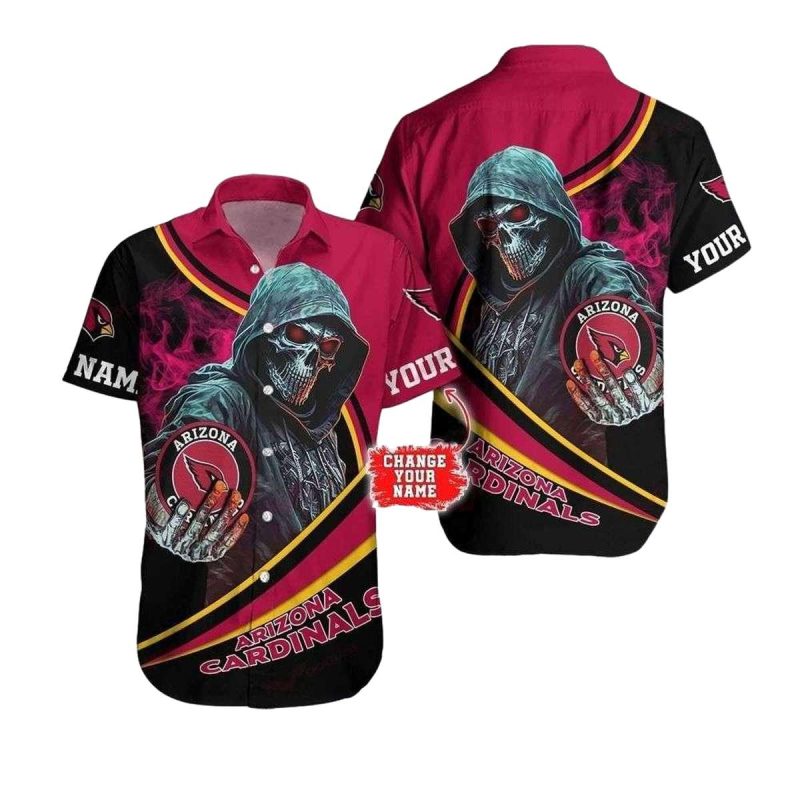 Personalized Arizona Cardinals Grim Defender Black Hawaiian Shirt 1
