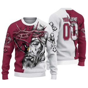 Personalized Arizona Cardinals Jesus Tears Red White AOP Sweatshirt