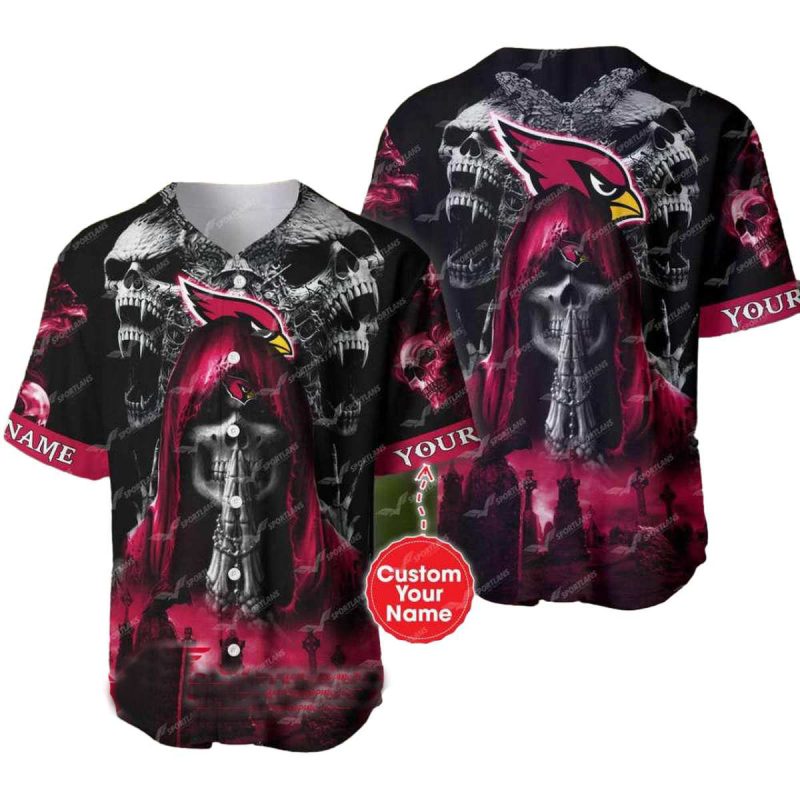Personalized Arizona Cardinals Logo And Angry Skull Baseball Jersey 1