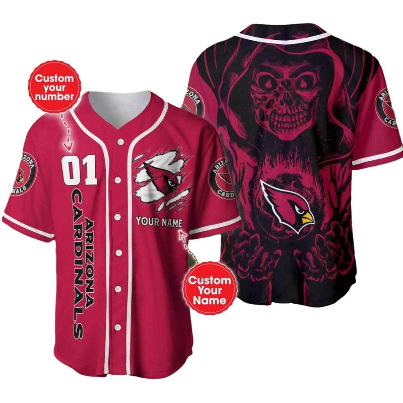 Personalized Arizona Cardinals Logo And Dead Skull Halloween Baseball Jersey 1