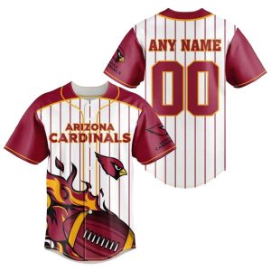 Personalized Arizona Cardinals Logo And Flame Ball White And Red Baseball Jersey