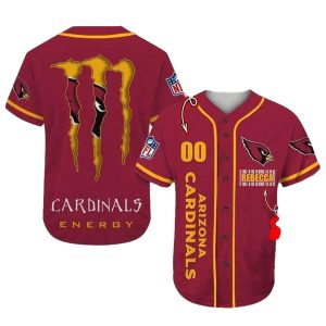 Personalized Arizona Cardinals Logo And Monster Energy Baseball Jersey