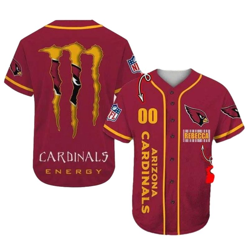 Personalized Arizona Cardinals Logo And Monster Energy Baseball Jersey 1