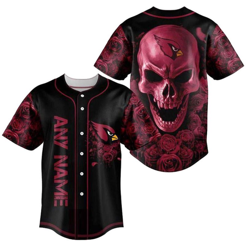Personalized Arizona Cardinals Logo And Rose Skull Baseball Jersey 1