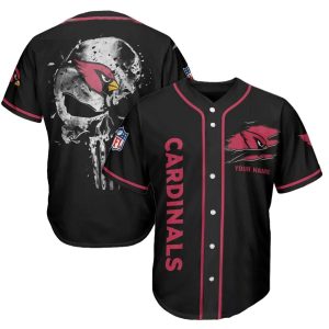 Personalized Arizona Cardinals Logo And Skull Black Baseball Jersey