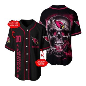 Personalized Arizona Cardinals Logo And Smoke Skull Black Baseball Jersey