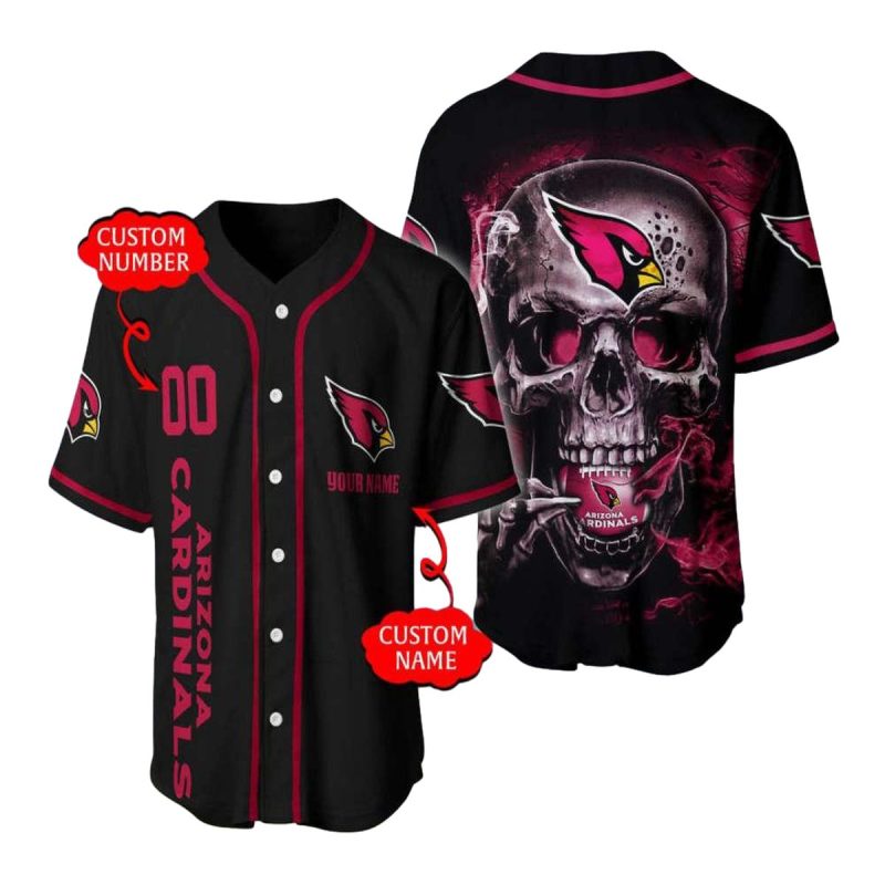 Personalized Arizona Cardinals Logo And Smoke Skull Black Baseball Jersey 1
