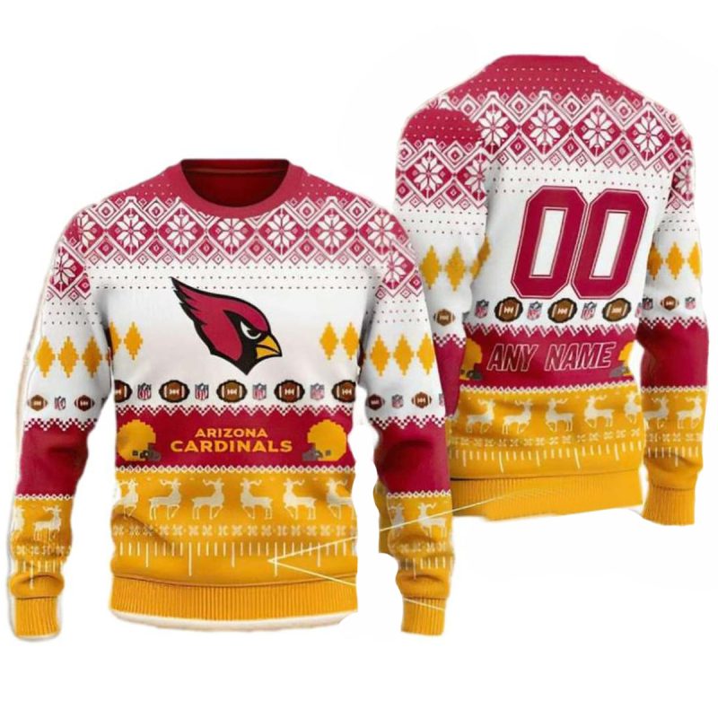 Personalized Arizona Cardinals Logo Classic Pride White Red And Yellow Ugly Sweater 1
