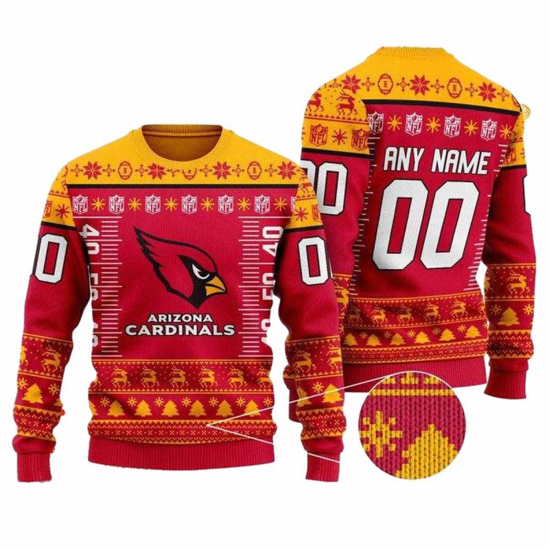 Personalized Arizona Cardinals Logo In My Heart Red Yellow Ugly Sweater 1