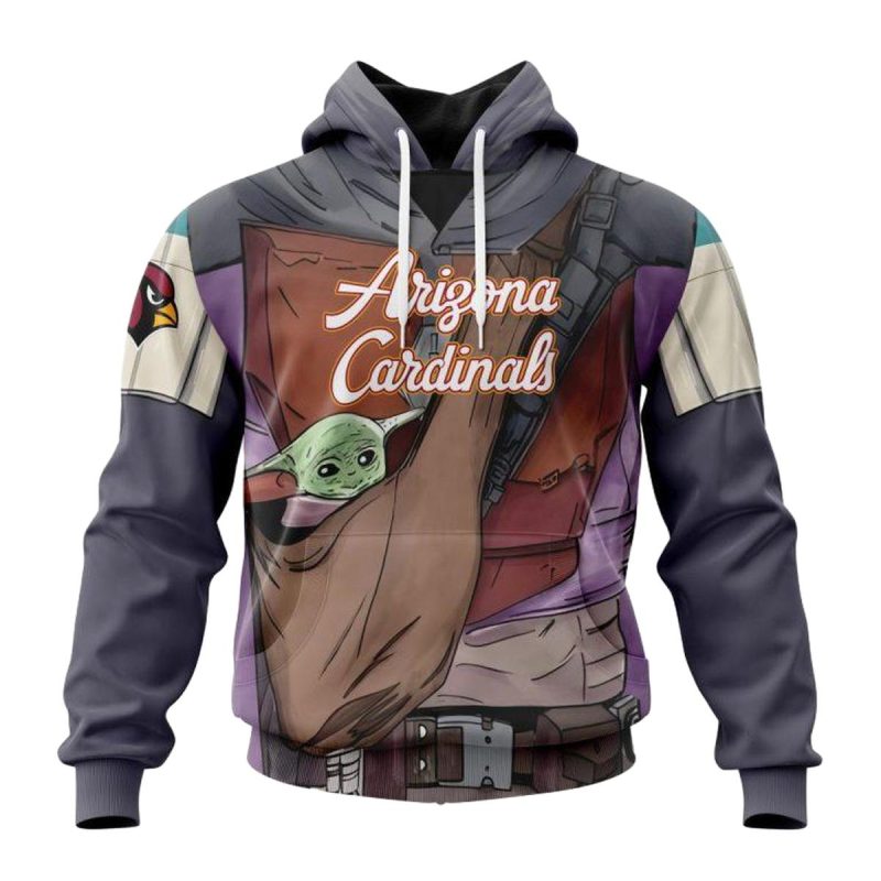 Personalized Arizona Cardinals Mandalorian And Baby Yoda Aop Hoodie 1