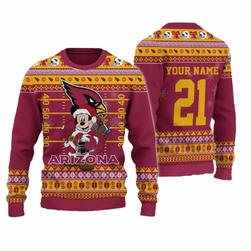 Personalized Arizona Cardinals Mickey Mouse Santa Claus Ugly Sweater 1