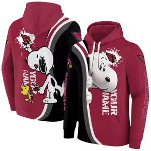 Personalized Arizona Cardinals Peeking Snoopy Red AOP Hoodie