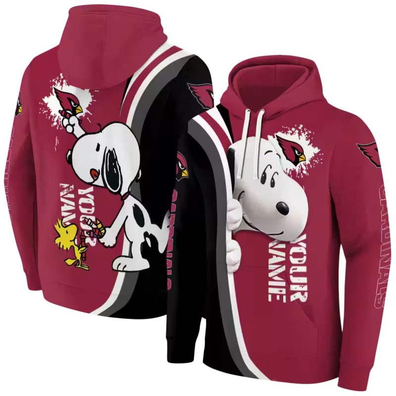 Personalized Arizona Cardinals Peeking Snoopy Red Aop Hoodie 1