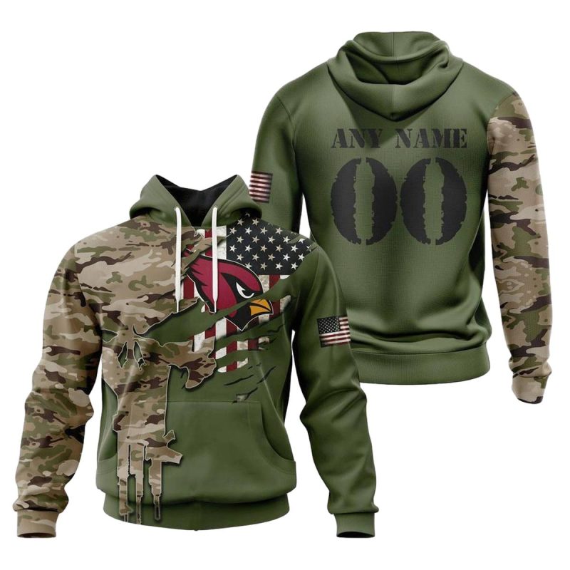 Personalized Arizona Cardinals Punisher Skull Camo And Us Flag Aop Hoodie 1