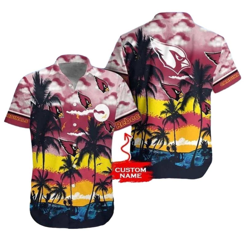 Personalized Arizona Cardinals Tree And Beach Sunset Hawaiian Shirt 1