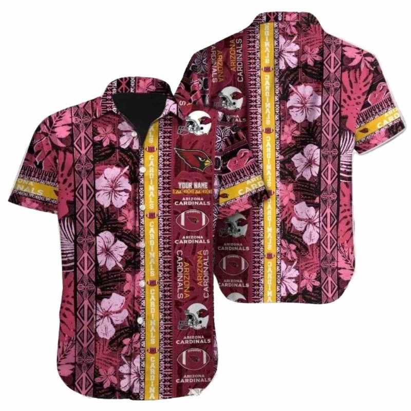 Personalized Arizona Cardinals Tribal Beat Pink Hibiscus Hawaiian Shirt 1