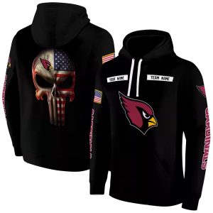 Personalized Arizona Cardinals US Flag Punisher Skull Black AOP Hoodie