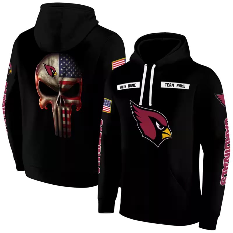 Personalized Arizona Cardinals Us Flag Punisher Skull Black Aop Hoodie 1