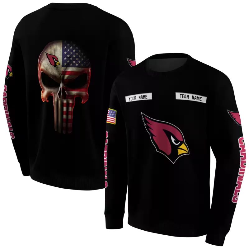 Personalized Arizona Cardinals Us Flag Punisher Skull Black Aop Sweatshirt 1
