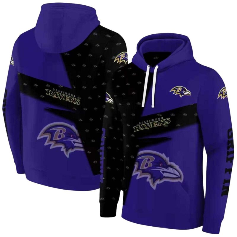 Personalized Baltimore Ravens Abstract Shape Purple Black Aop Hoodie 1