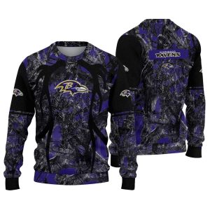 Personalized Baltimore Ravens Antlers Pattern Purple Black AOP Sweatshirt