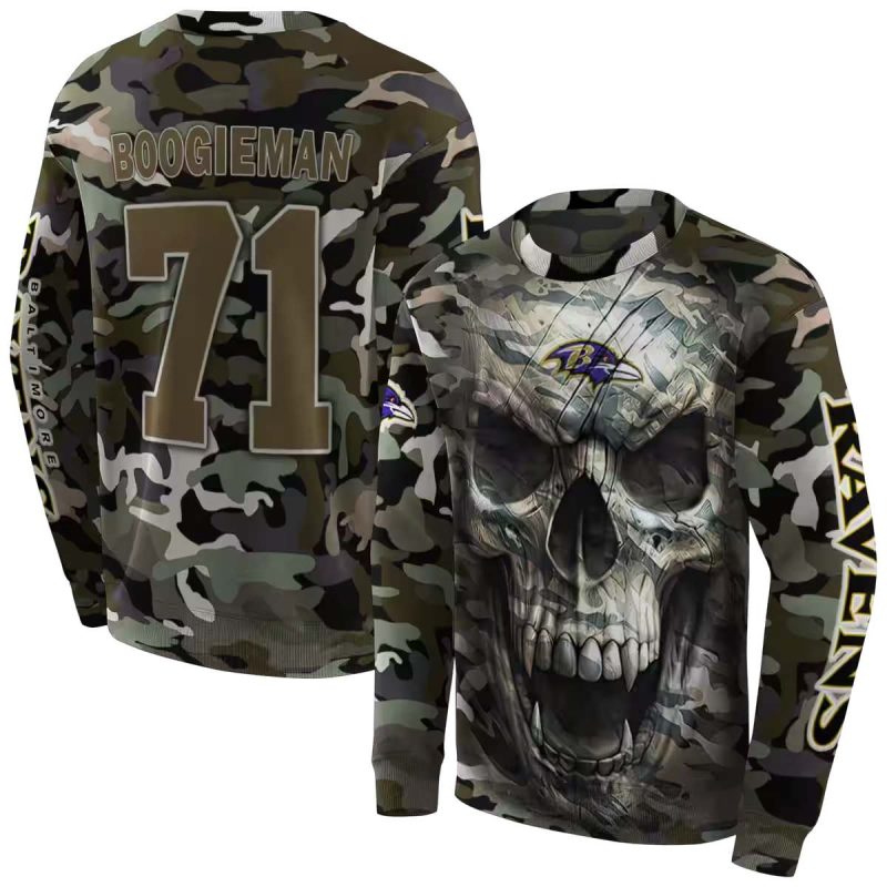 Personalized Baltimore Ravens Camo Skull Aop Sweatshirt 1