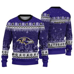 Personalized Baltimore Ravens Christmas Tree Pattern Purple AOP Sweatshirt