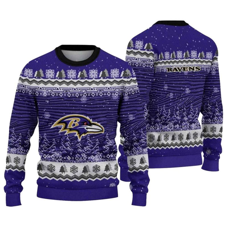 Personalized Baltimore Ravens Christmas Tree Pattern Purple Aop Sweatshirt 1