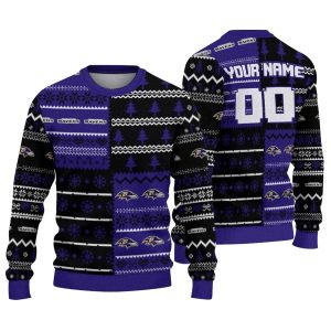 Personalized Baltimore Ravens ChristmasTree Bands Black And Purple AOP Sweatshirt