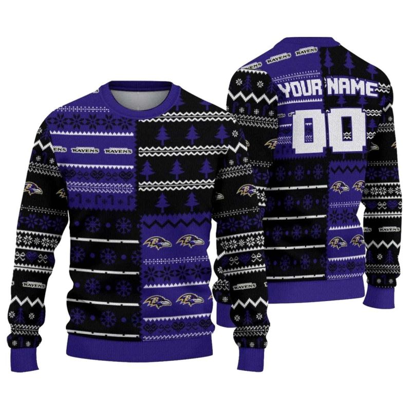 Personalized Baltimore Ravens Christmastree Bands Black And Purple Aop Sweatshirt 1
