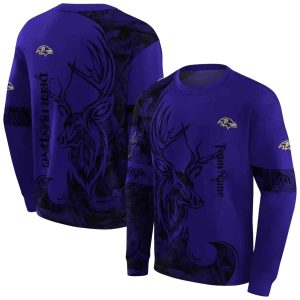 Personalized Baltimore Ravens Deer Silhouette Purple AOP Sweatshirt