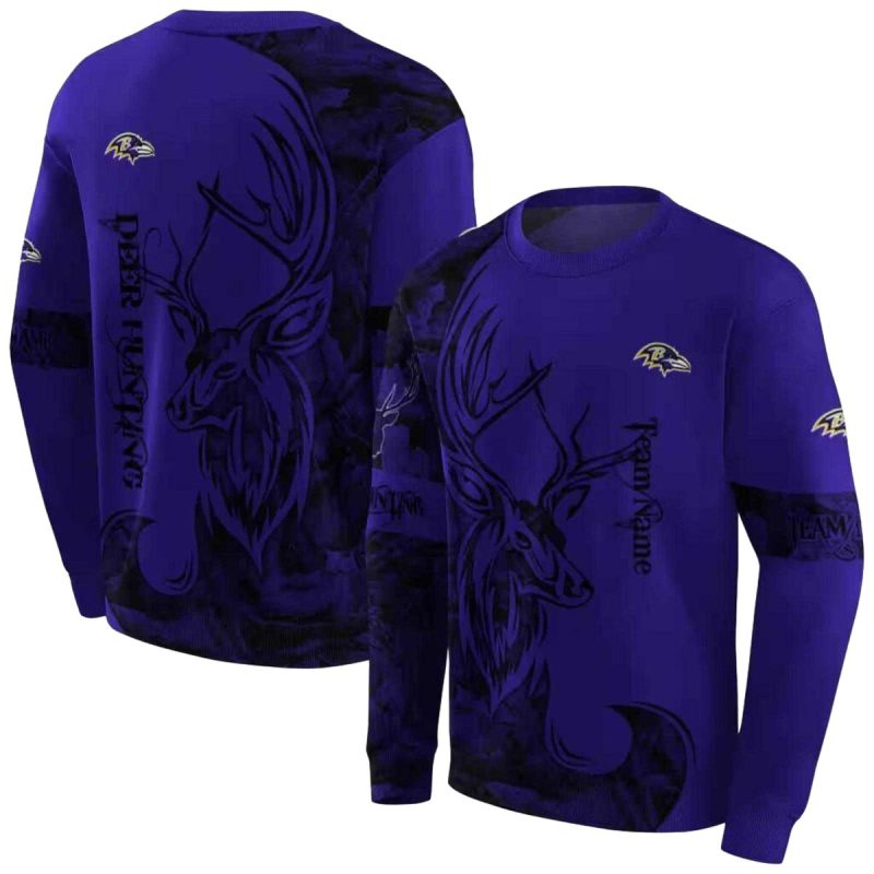 Personalized Baltimore Ravens Deer Silhouette Purple Aop Sweatshirt 1