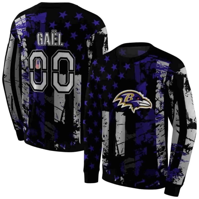 Personalized Baltimore Ravens Distressed Flag Purple Black Aop Sweatshirt 1
