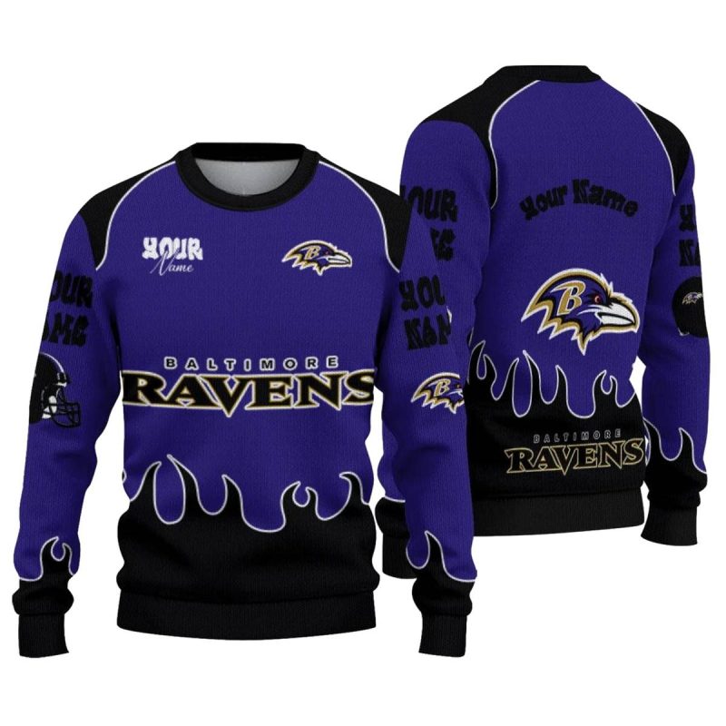 Personalized Baltimore Ravens Flame Border Purple Aop Sweatshirt 1