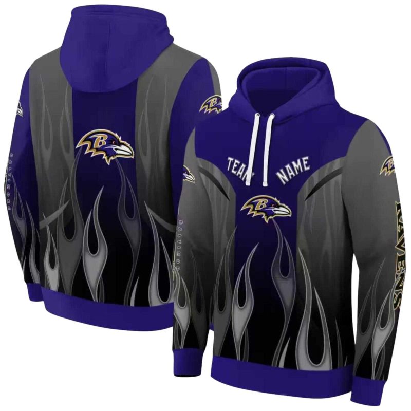 Personalized Baltimore Ravens Flame Design Purple Aop Hoodie 1