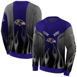 Personalized Baltimore Ravens Flame Design Purple AOP Sweatshirt