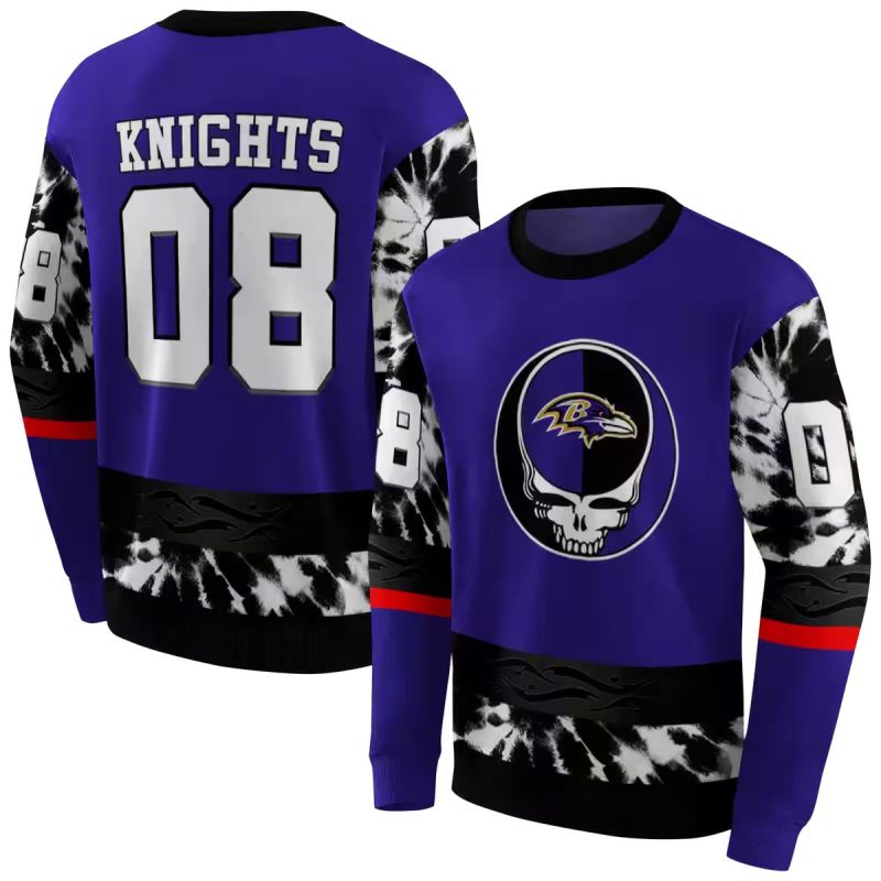 Personalized Baltimore Ravens Grateful Dead Purple Aop Sweatshirt 1