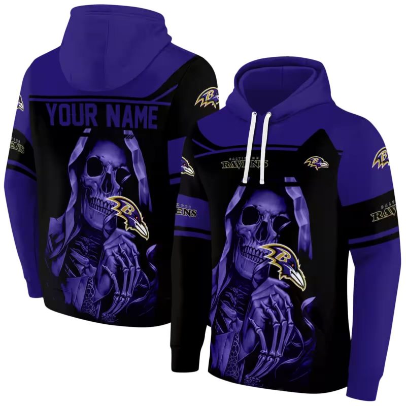Personalized Baltimore Ravens Grim Reaper Purple Black Aop Hoodie 1