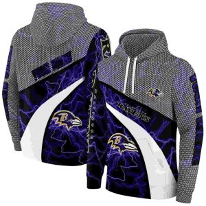Personalized Baltimore Ravens Hexagonal Mesh Purple Black Gray AOP Hoodie